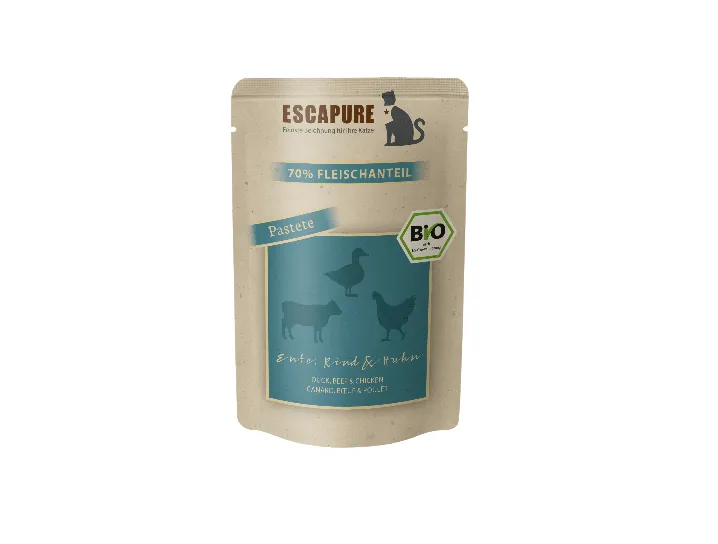 Menú gato BIO de pato, ternera y pollo 100g