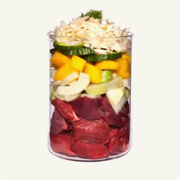 Menú Ligth Buey con calabaza, mango y alcachofa 400g