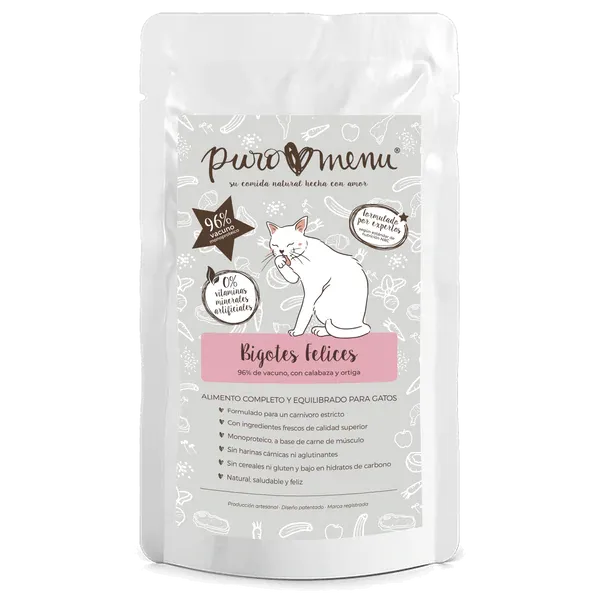 Menú gato vacuno "Bigotes Felices" 100g