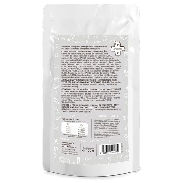 Menú gato vacuno "Bigotes Felices" 100g