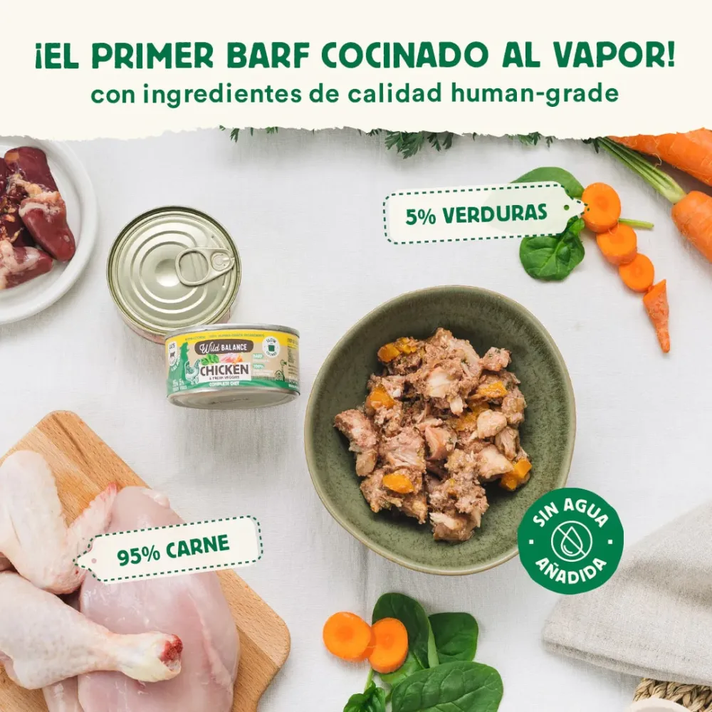 Menú gato pollo con verduras frescas cocinado al vapor 120g