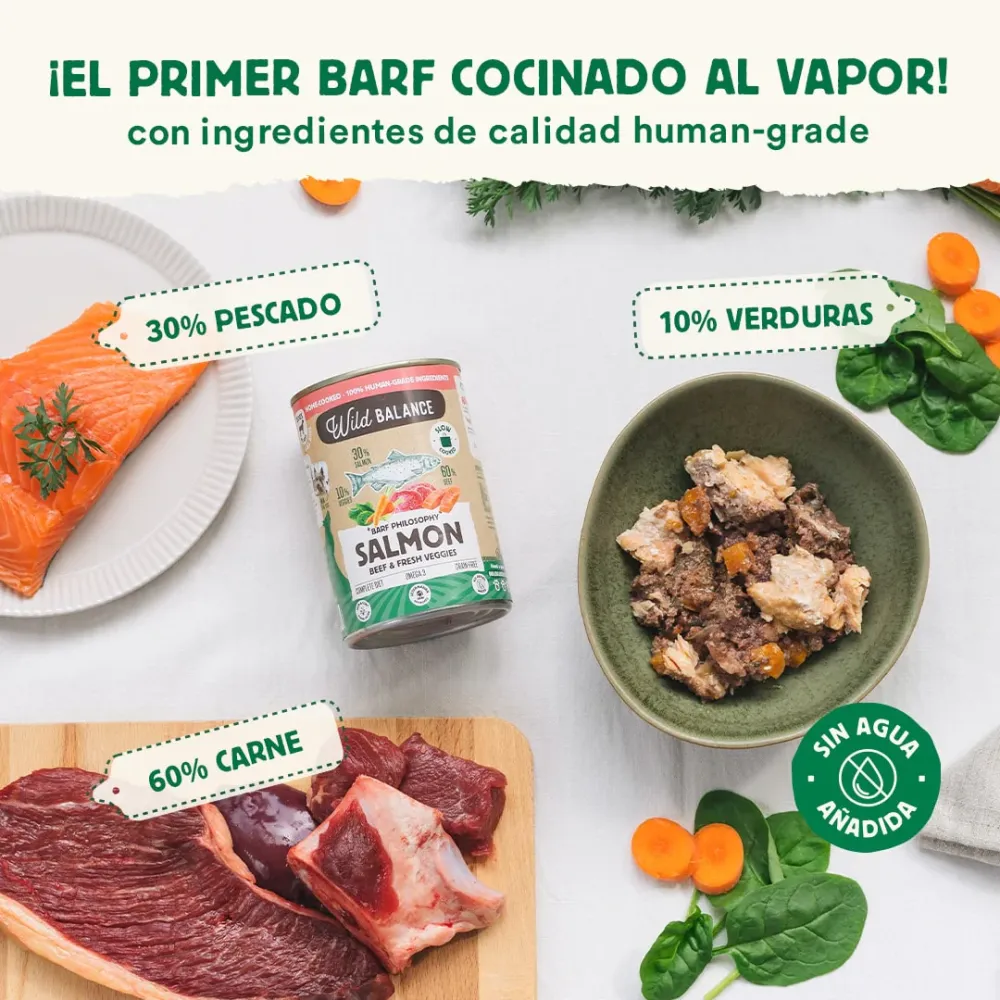Menú salmón y ternera con verduras frescas cocinado al vapor 400g