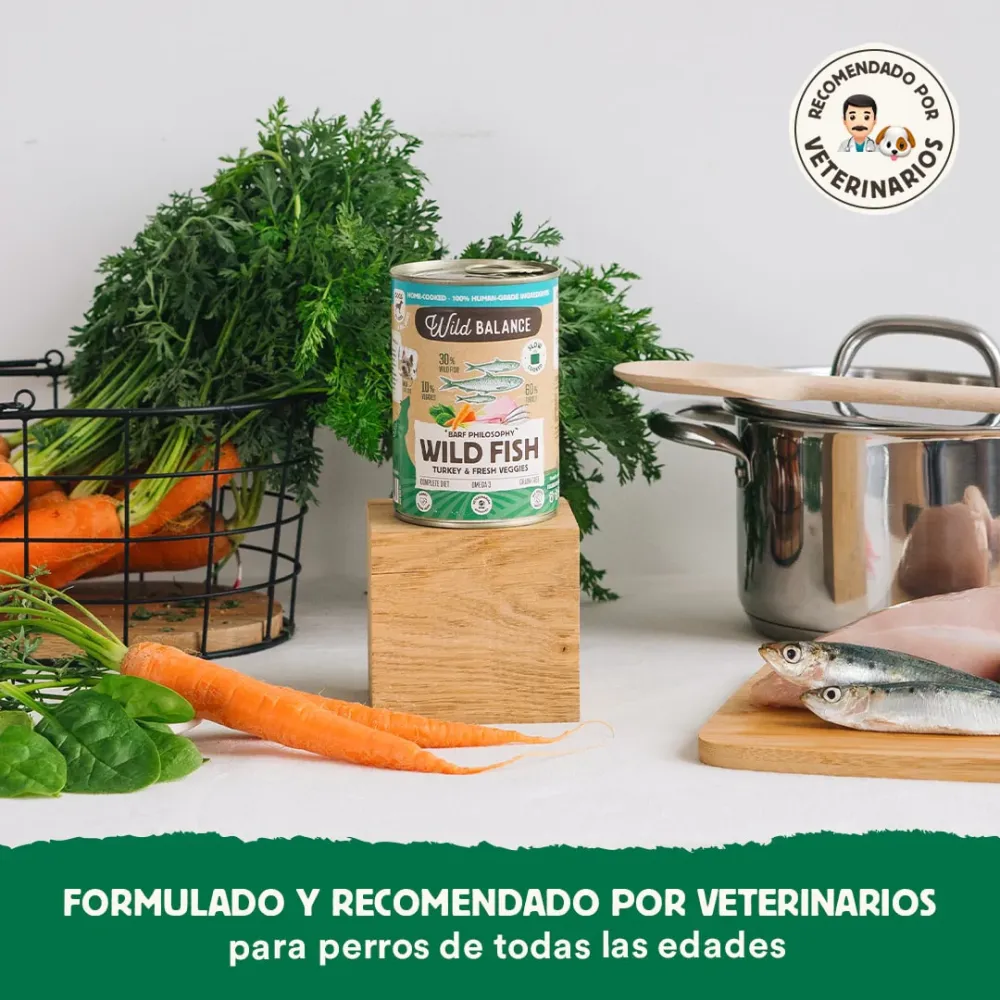 Menú de pavo y pescado con verduras frescas cocinado al vapor 400g