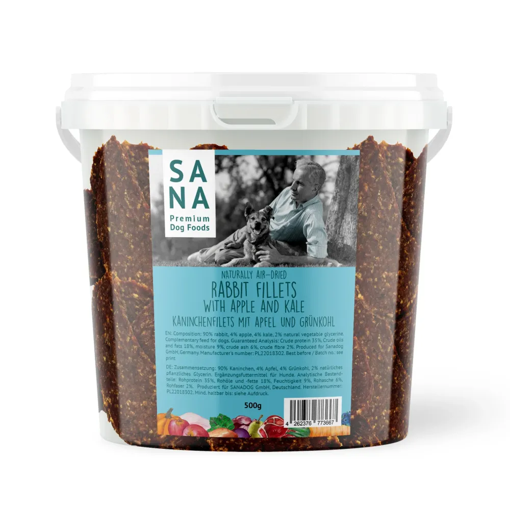 Filetes de conejo con manzana y kale 100g/500g