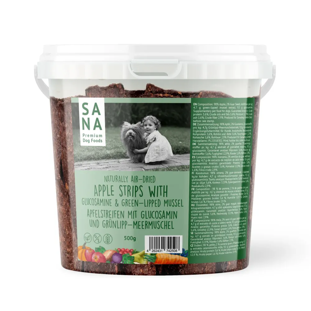 Láminas de manzana, glucosamina y labio de mejillón verde 500g