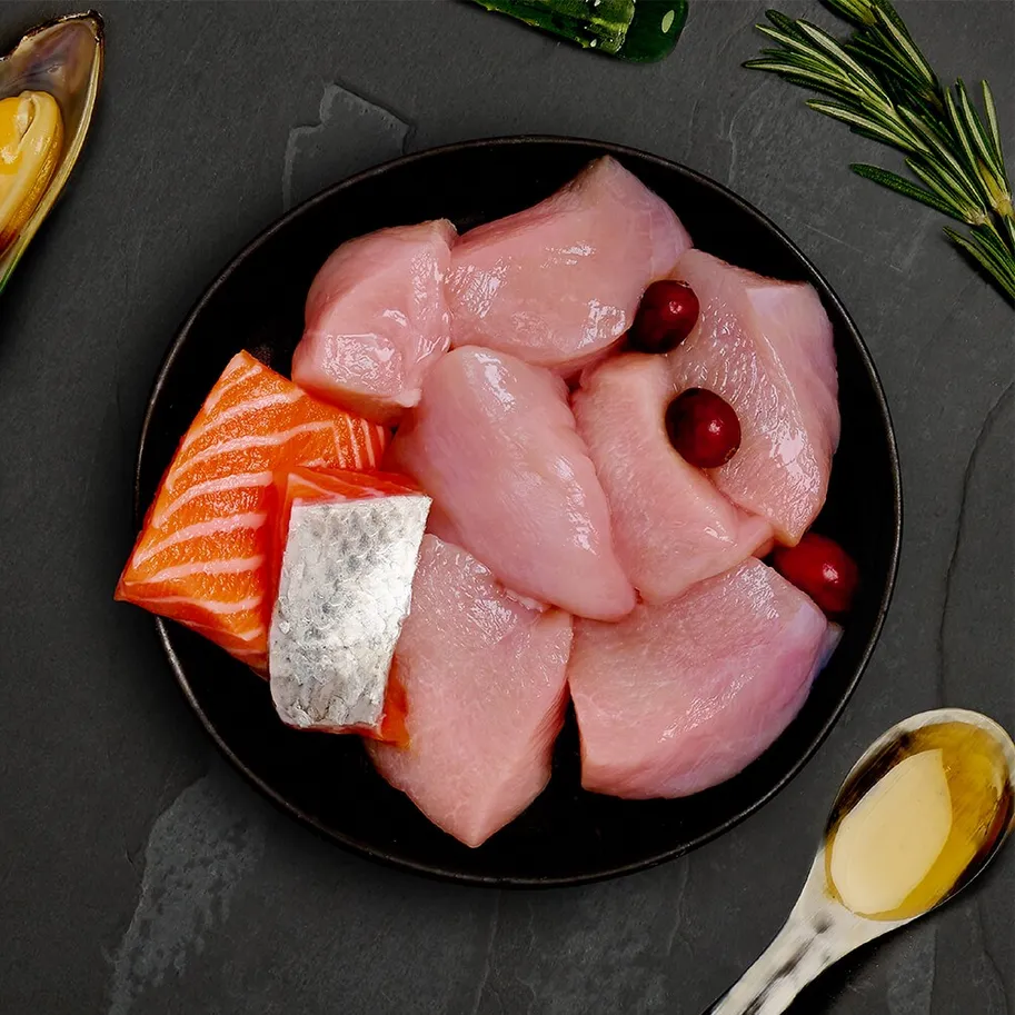 Menú gato de pollo y salmón 85g