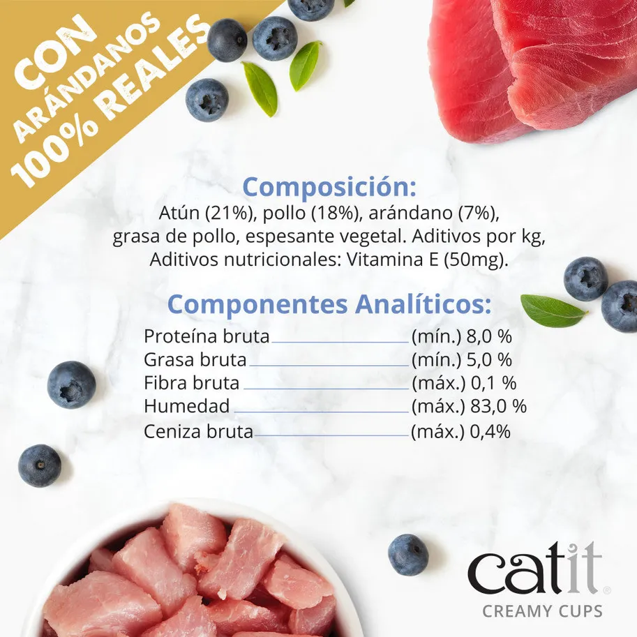 Creamy cups mousse pollo y atún con arándanos